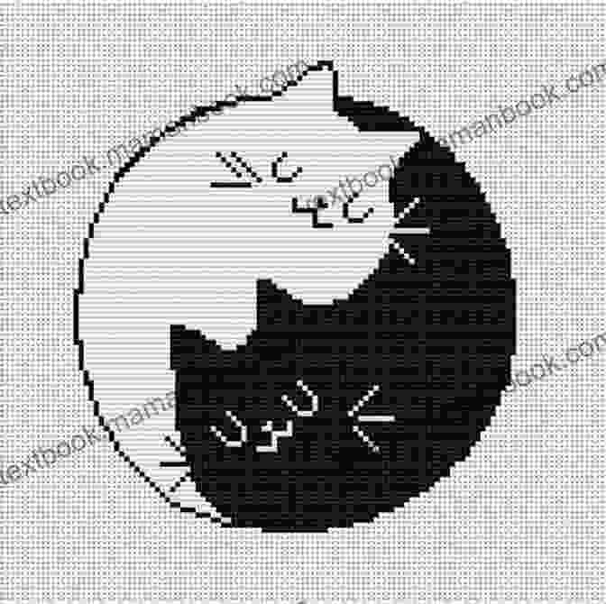 A Close Up Of The Cat Ying Yang Cross Stitch Pattern, Showcasing Its Intricate Details And Harmonious Colors Cat Ying Yang Cross Stitch Pattern