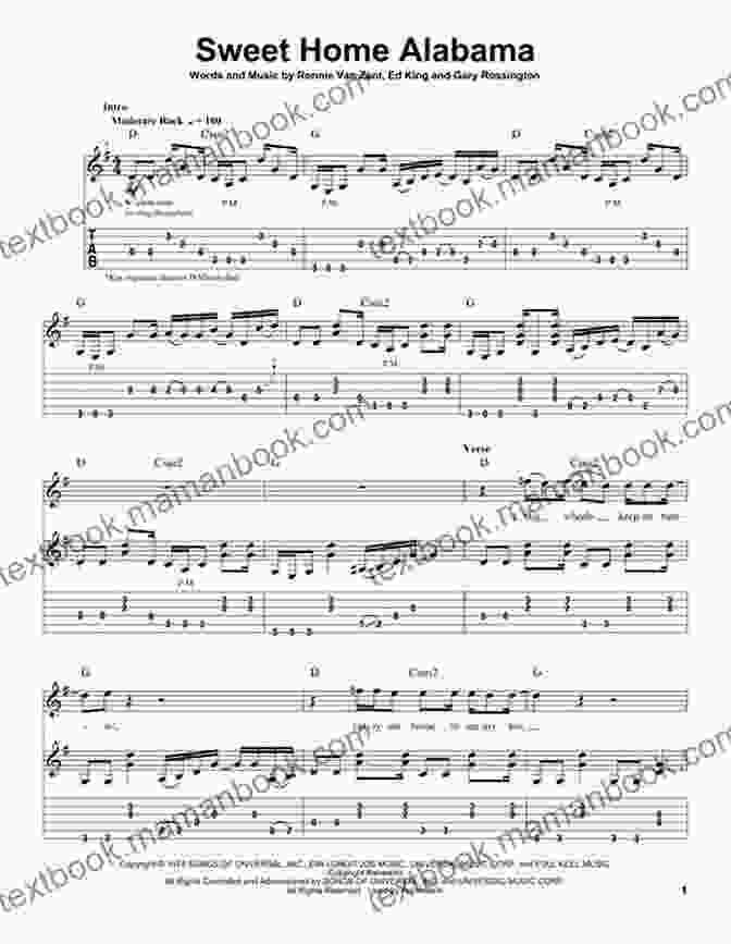 Sweet Home Alabama By Lynyrd Skynyrd Guitar Tablature 12 Easy Guitar Pieces I Classic Popular Song In Standard Notation Tablature And Chords For Beginners: TAB And Scores With Short Description And Chord Chart Ukulele Strum I Music Gift For Guitarists